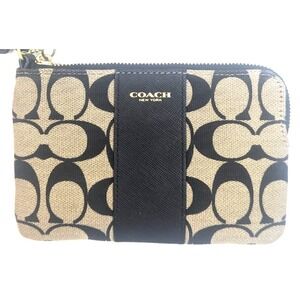 COACH New‎ York Signature Jacquard  Tan and black Strap Wristlet